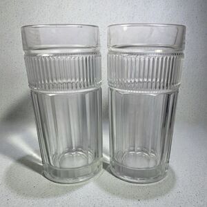 2 Anchor Hocking ANNAPOLIS Clear Ribbed Tall Flat Iced Tea Glass Cooler 16 oz
